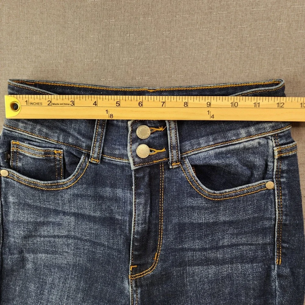 Judy Blue Distressed High Waisted Bootcut Jeans Dark Wash Raw Hem Size 1/25 - Picture 5 of 11